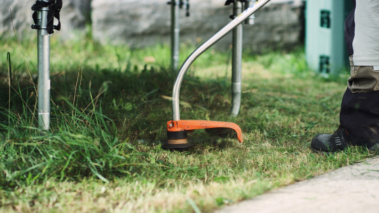 Підстригання країв газону за допомогою бензинової мотокоси STIHL FS 38