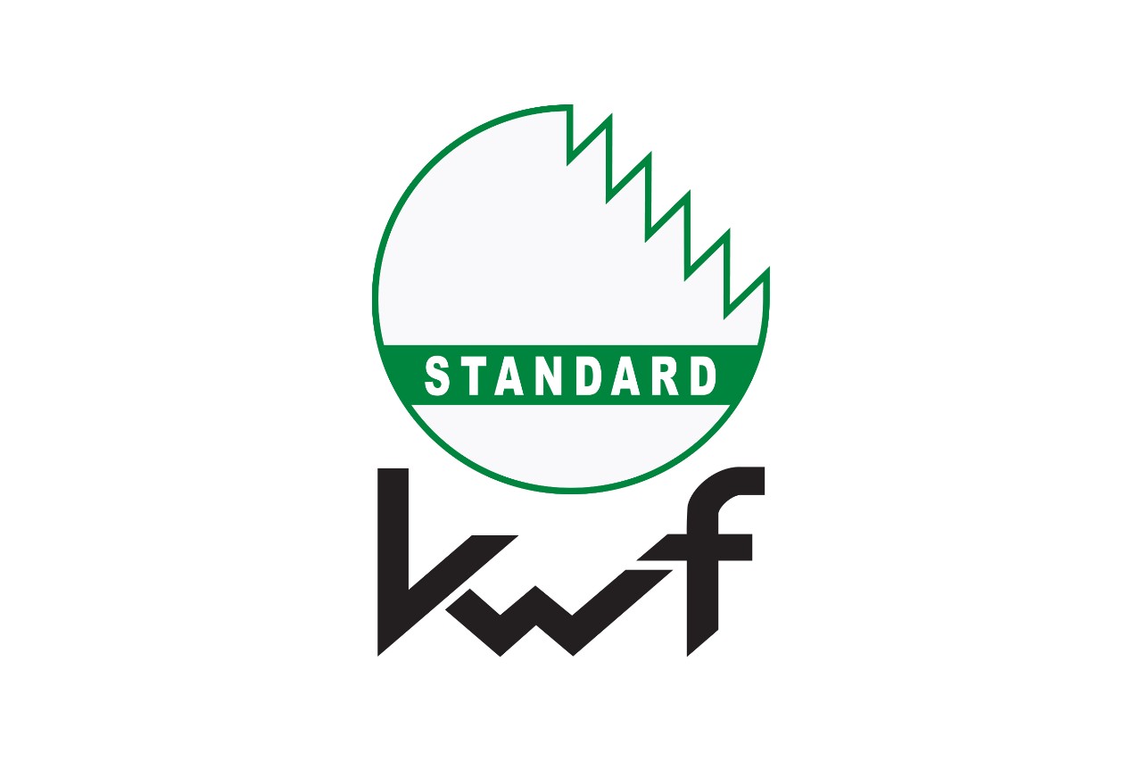 Круглий білий логотип із зеленою рамкою KWF-Стандарт